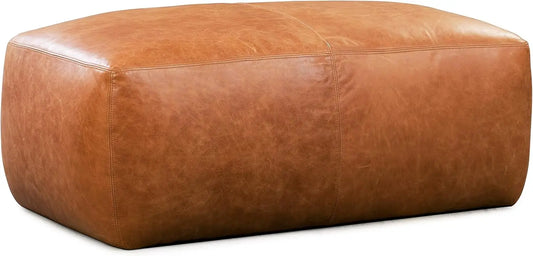 Cognac Italian Leather Ottoman