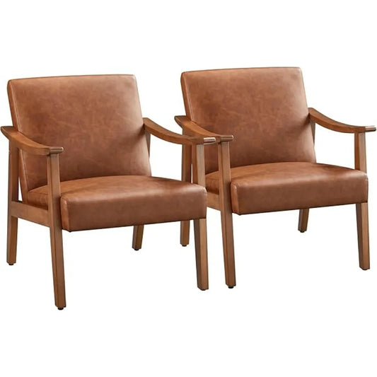 Mid Century Modern Accent Leather Accent Chairs (set of 2)