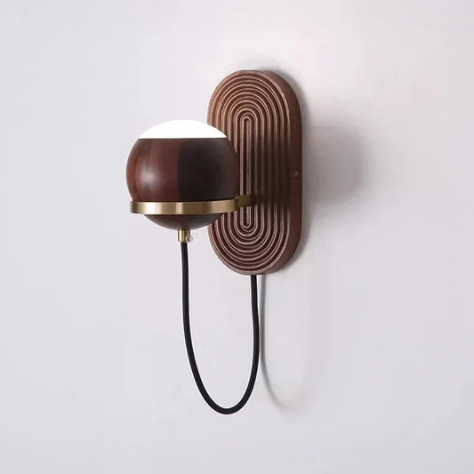 Walnut Wood Circular Sphere Sconce