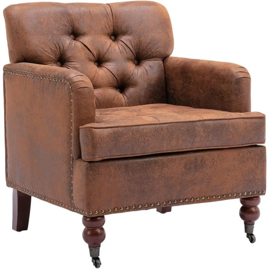 Sturdy Charlie Studded Leather and Wood Armchair